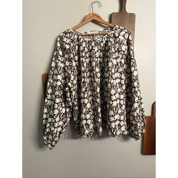 Loft Midnight Espresso Tulip Floral Split Neck Button Sleeves Blouse Size XL NWT - Picture 1 of 5
